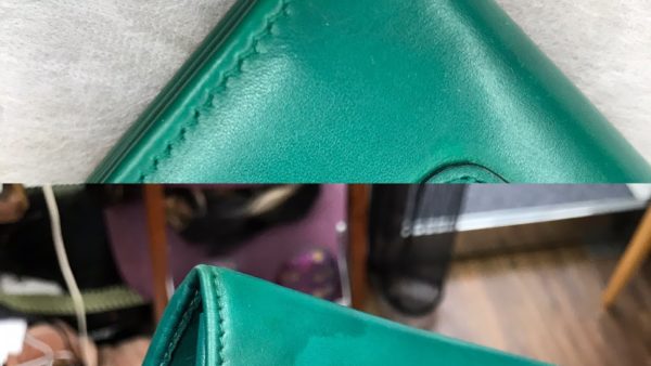 ブルガリのエメラルドグリーンの財布にシミがついた～シミを隠す染め直し