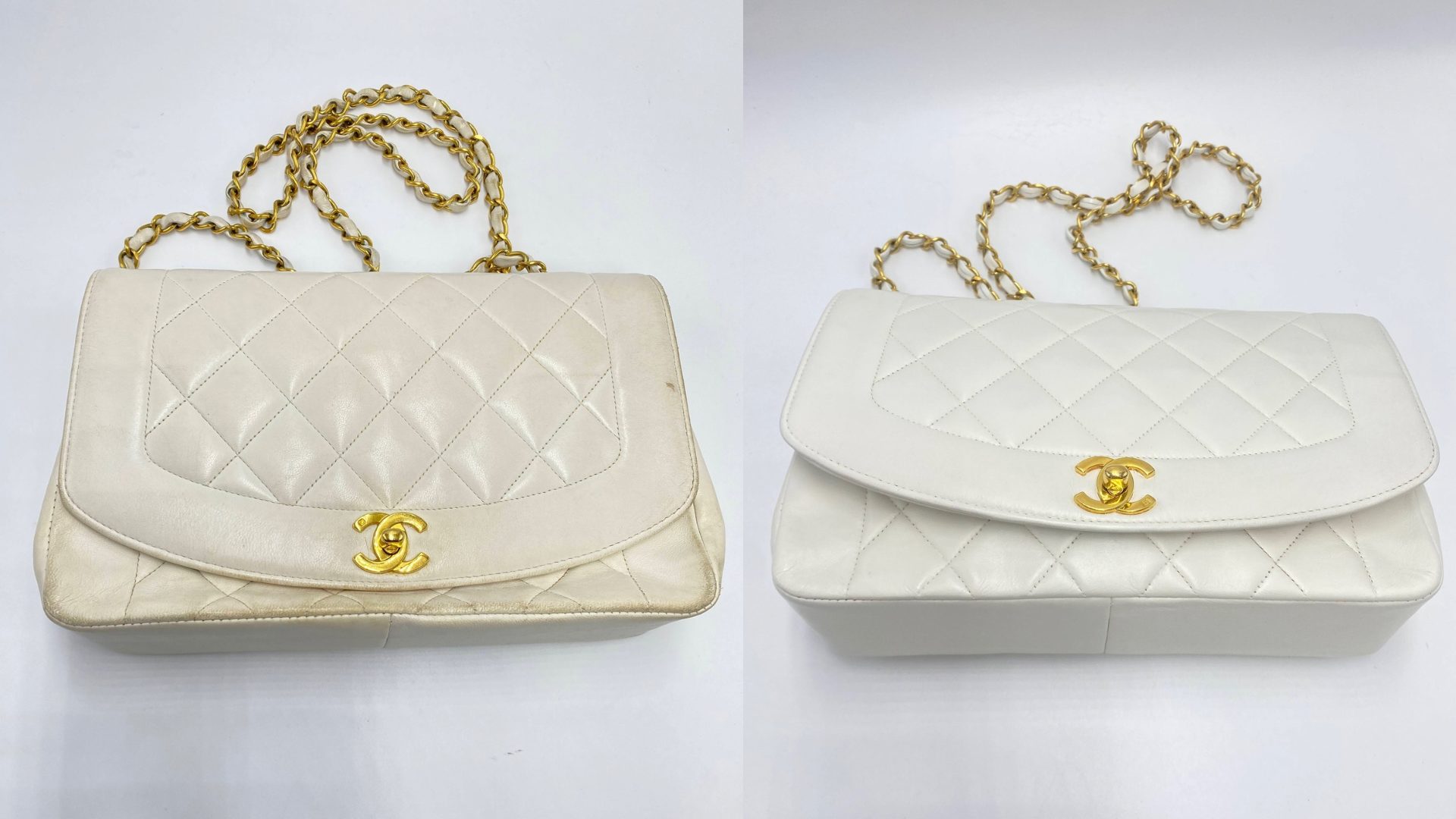 白いシャネルバッグ染め直しビフォーアフター