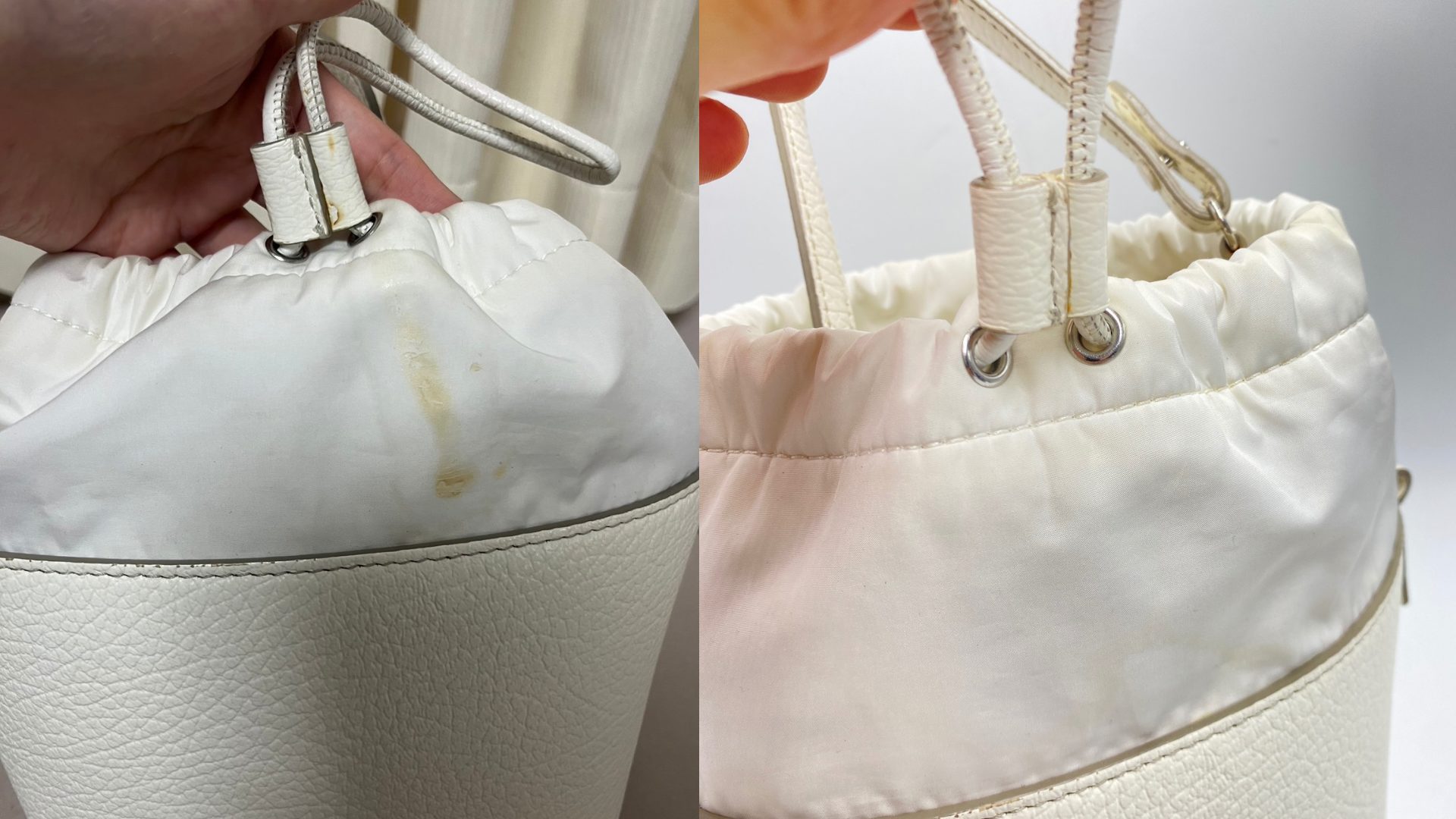 マルジェラ5ACバケットバッグのナイロン部汚れクリーニング | 新宿御苑工房